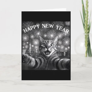 Katzen-Selfie mit Silvester-Countdown Lustig Frohe Karte