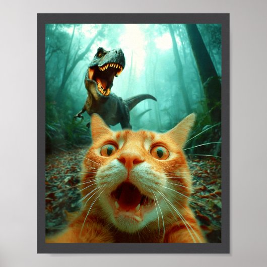 Katzen-Selfie mit T-Rex-Dinosaurier Trex Dino Männ Poster (Vorne)