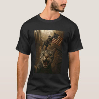 Katzen-Selfie mit Trex-Dinosaurier USA-Flagge Patr T-Shirt