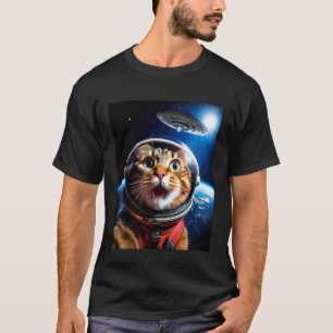 Katzen-Selfie mit UFO Lustige Weltraum-Galaxie-Gra T-Shirt