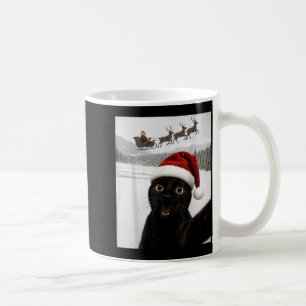 Katzen-Selfie mit Weihnachtsmann Lustige schwarze  Kaffeetasse