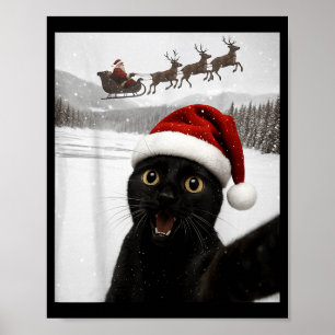 Katzen-Selfie mit Weihnachtsmann Lustige schwarze Poster