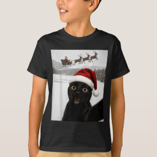 Katzen-Selfie mit Weihnachtsmann Lustige schwarze T-Shirt