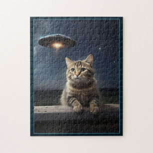 Katzen-Selfie-UFO-Puzzle Lustiger Außerirdischer Puzzle