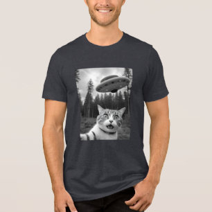Katzen-Selfie-UFO-Shirt Lustiges Alien-Entführungs Tri-Blend Shirt