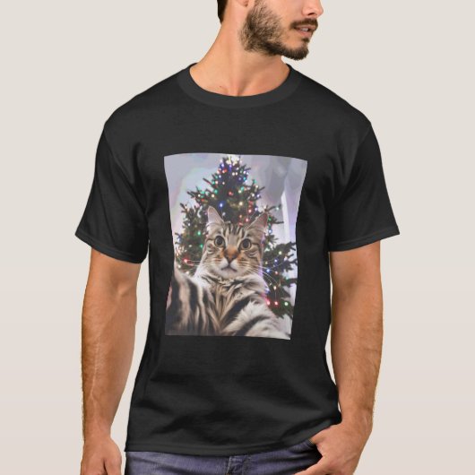 Katzen-Selfie-Weihnachtsbaum T-Shirt (Vorderseite)
