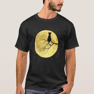 Katzen-Silhouette auf dem Mond Mystische Katze Hal T-Shirt