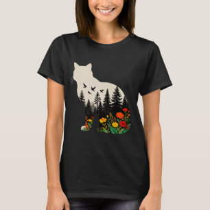 Katzen-Silhouette Farben Wildblume Boho-Blumen T-Shirt