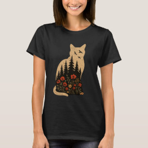 Katzen-Silhouette Farben Wildblume Boho-Blumen T-Shirt