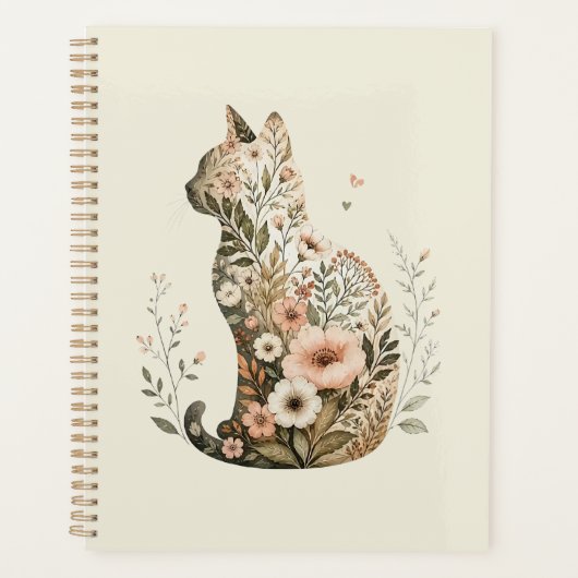Katzen-Silhouette Floral Boho Wildblume Planer (Vorderseite)