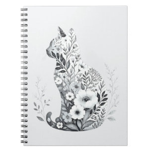 Katzen-Silhouette Florale Wildblume Notizblock