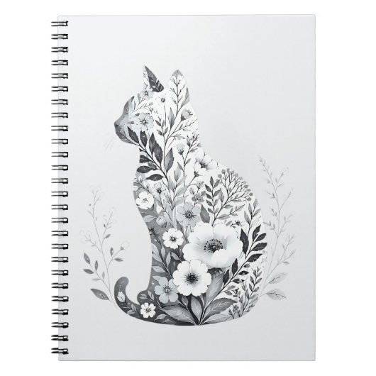 Katzen-Silhouette Florale Wildblume Notizblock (Vorderseite)