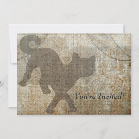 Katzen-Silhouette-französisches Einladung (Vorderseite)