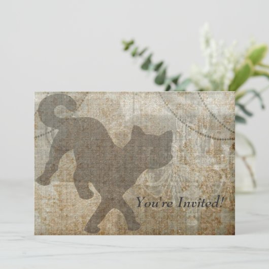 Katzen-Silhouette-französisches Einladung (Stehend Vorderseite)