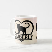 Katzen-Silhouette Herz geteiltes Monogramm Sonnenu Kaffeetasse (Vorderseite Links)