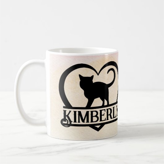 Katzen-Silhouette Herz geteiltes Monogramm Sonnenu Kaffeetasse (Links)
