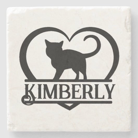 Katzen-Silhouette Herz geteiltes Monogramm Steinuntersetzer (Vorderseite)