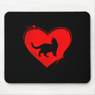 Katzen-Silhouette Herzform Valentinstag Katzenlieb Mousepad
