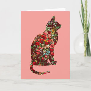 Katzen-Silhouette in rosa floralem Vintage-Stil Ka Karte