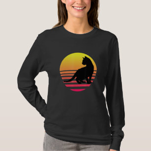 Katzen-Silhouette Neuheit Tier Vintage Sonnenunter T-Shirt