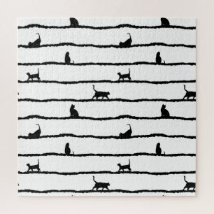 Katzen-Silhouette-Streifen abstraktes handgezeichn Puzzle
