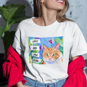 Katzen sind mein Stamm   Orange Katze und Blumen T-Shirt