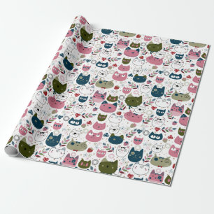 Katzen sind mit gedämpftem, aquamarin-rosa Muster Geschenkpapier