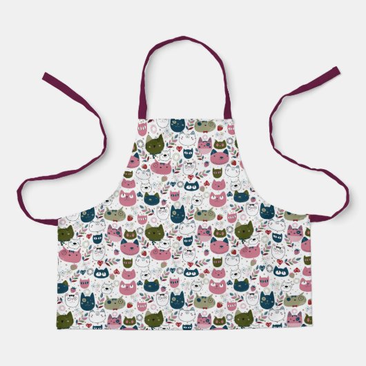 Katzen sind mit gedämpftem, aquamarin-rosa Muster Schürze (Vorderseite)