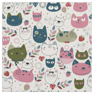 Katzen sind mit gedämpftem, aquamarin-rosa Muster Stoff