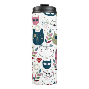 Katzen sind mit gedämpftem, aquamarin-rosa Muster Thermosbecher