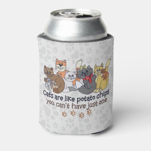 Katzen sind wie Kartoffelchips Grau Dosenkühler (Kanne Rückseite)