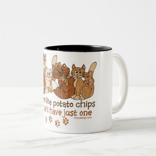 Katzen sind wie Kartoffelchips Zweifarbige Tasse (VorderseiteRechts)