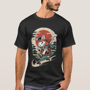 Katzen-Skateboarding Vintage Japanische Ukiyo e Ku T-Shirt