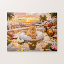 Katzen-Sonnenuntergangs-Spa-Pool-Serenität
