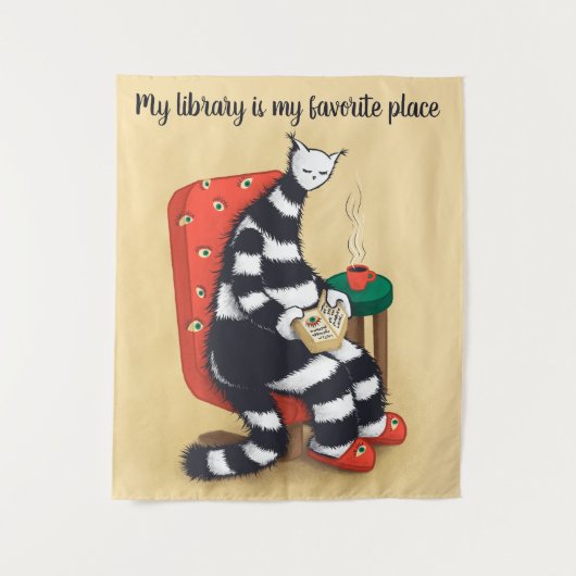 Katzen-Spaß-Bibliothek lesen Wandteppich (Vorderseite)
