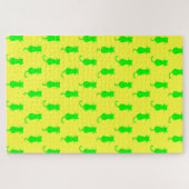Katzen-Spaß für immer Whimsical Grüne Katzen Gelb Puzzle (Horizontal)