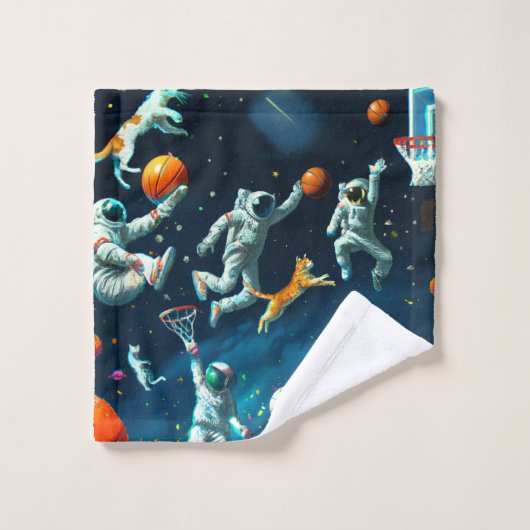 Katzen spielen Basketball im Weltraum mit Astronau Badhandtuch Set (Waschlappen)