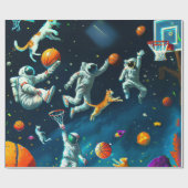 Katzen spielen Basketball im Weltraum mit Astronau Geschenkpapier (Flach)