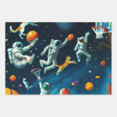 Katzen spielen Basketball im Weltraum mit Astronau Geschenkpapier Set (Vorderseite 2)
