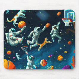 Katzen spielen Basketball im Weltraum mit Astronau Mousepad