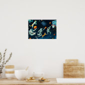 Katzen spielen Basketball im Weltraum mit Astronau Poster (Küche)