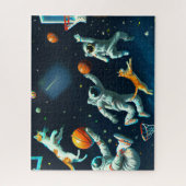 Katzen spielen Basketball im Weltraum mit Astronau Puzzle (Vertikal)