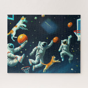 Katzen spielen Basketball im Weltraum mit Astronau Puzzle