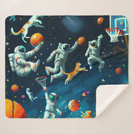 Katzen spielen Basketball im Weltraum mit Astronau Sherpadecke