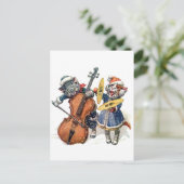 Katzen spielen Cello und Cymbals im Schnee Postkarte (Stehend Vorderseite)