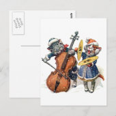 Katzen spielen Cello und Cymbals im Schnee Postkarte (Vorne/Hinten)