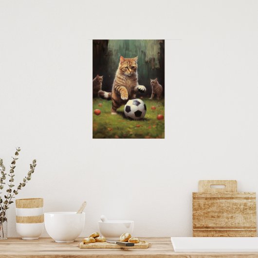 Katzen spielen Fußball Poster (Küche)