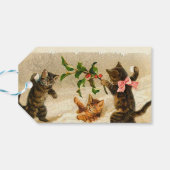 Katzen spielen im Schnee Vintage Weihnachten Geschenkanhänger (Rückseite Horizontal)