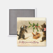 Katzen spielen im Schnee Vintage Weihnachten Magnet (Vorderseite/Rückseite)