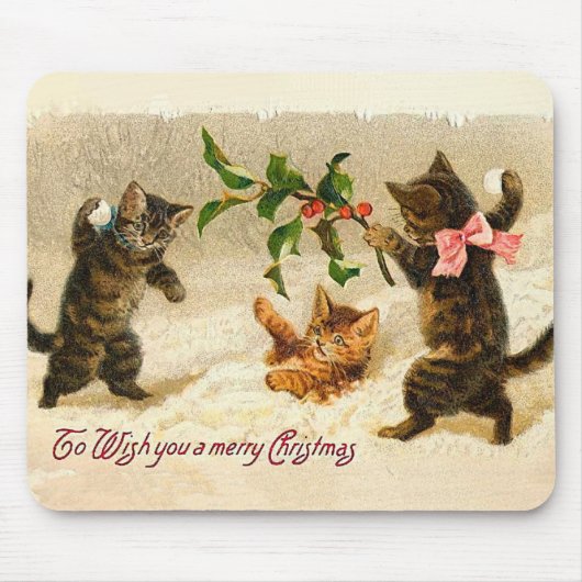 Katzen spielen im Schnee Vintage Weihnachten Mousepad (Vorne)
